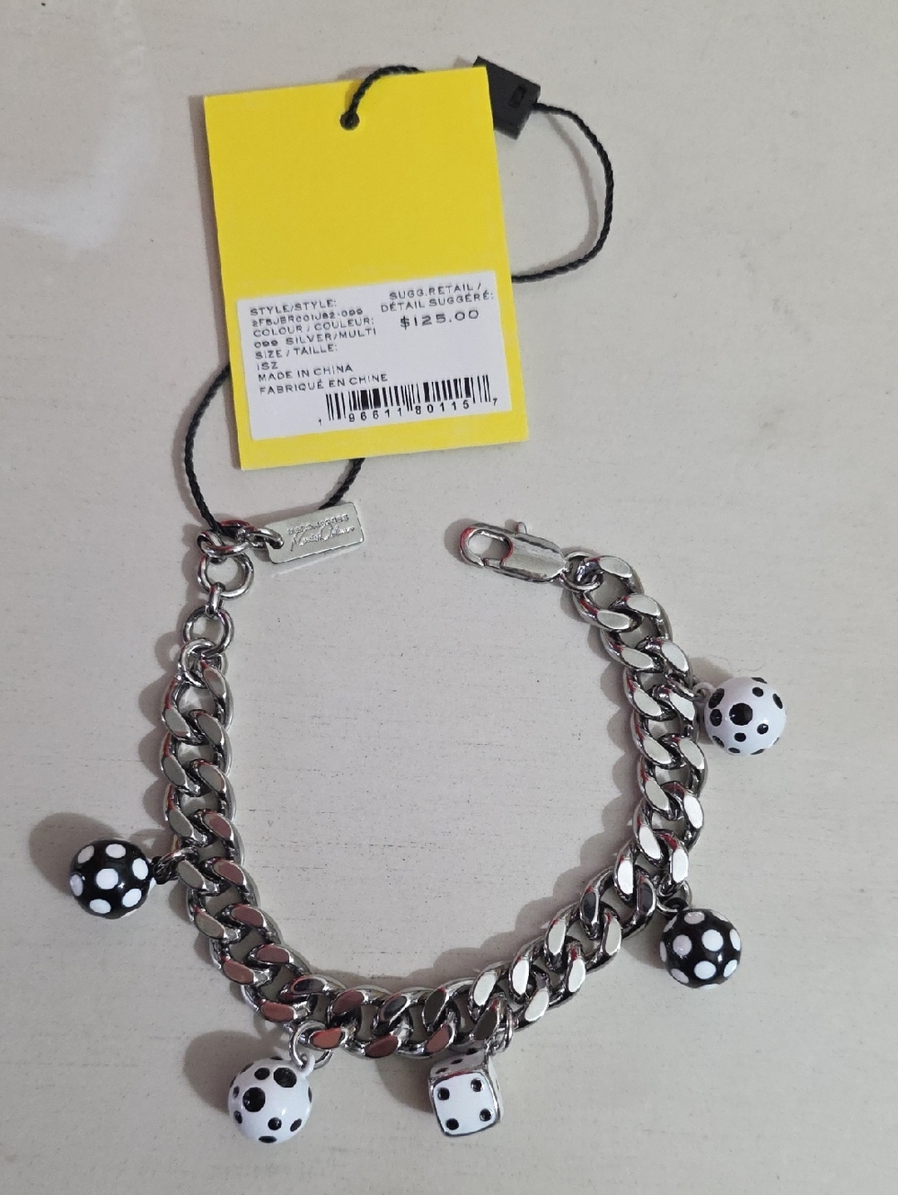 Marc Jacobs Silver Chain Bracelet with Black and White Polka Dot Charms